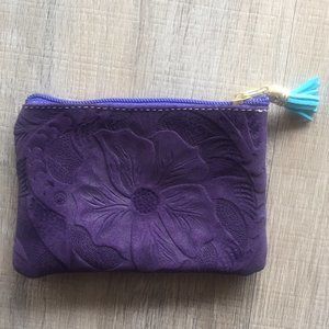 Genuine Leather Purple Floral Pouch/Coin Purse